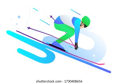 Vector illustration of alpine skiing. Winter sports concept