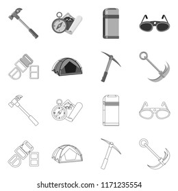 Vector illustration of alpinism and peak icon. Collection of alpinism and camp stock symbol for web.