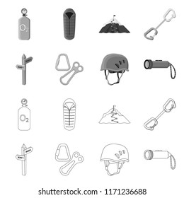 Vector illustration of alpinism and peak logo. Collection of alpinism and camp vector icon for stock.