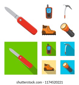 Vector illustration of alpinism and peak sign. Set of alpinism and camp stock symbol for web.