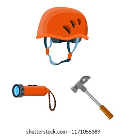 Vector illustration of alpinism and peak symbol. Set of alpinism and camp stock symbol for web.