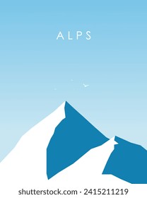 Vektorgrafik. Alpen, Berge, Winterlandschaft. Poster, Banner, Postkartendesign.