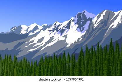 Vector illustration of alps with pine trees