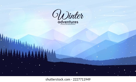 Vector illustration. Alps style. Flat style illustration. Winter landscape with mountains.  Design for wallpaper, background, banner. 