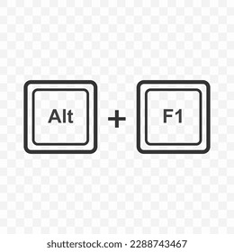 Vector illustration of Alt F1 icon in dark color and transparent background(PNG). Keyboard shortcut button.