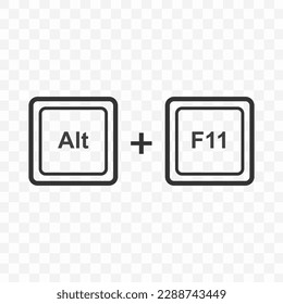 Vector illustration of Alt F11 icon in dark color and transparent background(PNG). Keyboard shortcut button.