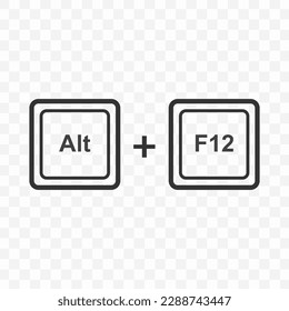 Vector illustration of Alt F12 icon in dark color and transparent background(PNG). Keyboard shortcut button.