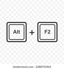 Vector illustration of Alt F2 icon in dark color and transparent background(PNG). Keyboard shortcut button.