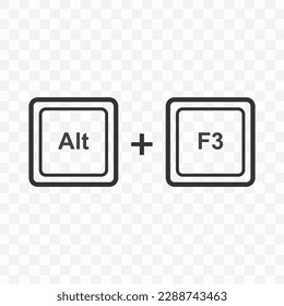 Vector illustration of Alt F3 icon in dark color and transparent background(PNG). Keyboard shortcut button.