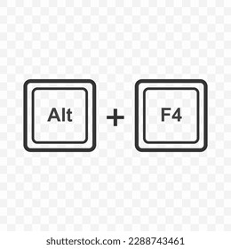 Vector illustration of Alt F4 icon in dark color and transparent background(PNG). Keyboard shortcut button.