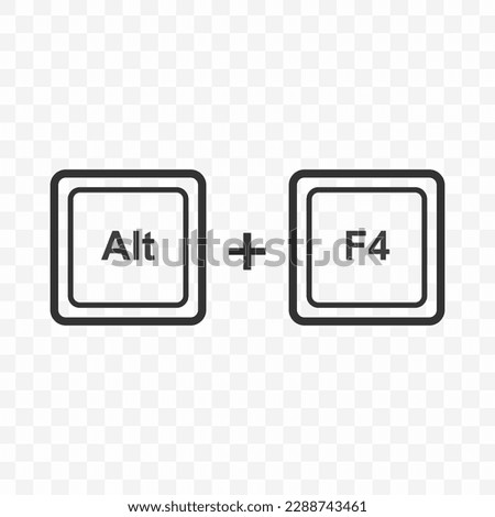 Vector illustration of Alt F4 icon in dark color and transparent background(PNG). Keyboard shortcut button.