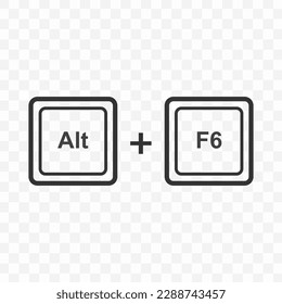 Vector illustration of Alt F6 icon in dark color and transparent background(PNG). Keyboard shortcut button.