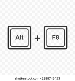 Vector illustration of Alt F8 icon in dark color and transparent background(PNG). Keyboard shortcut button.