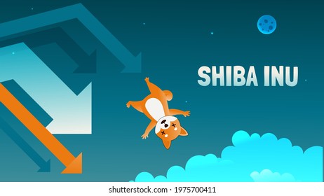 Vector illustration of altcoin Shiba Inu falling down. Concept of the downtrend of the cryptocurrency coin Shib