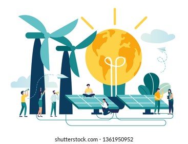 Vector illustration alternative renewable energy. solar energy, technological solar panels. schedule design extraction of environmental resources, the hour of the earth, save energy and the planet