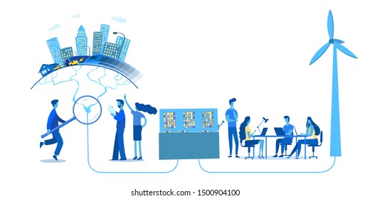 vector illustration. alternative renewable energy. wind energy, technological windmills. chart design environmental resource extraction
