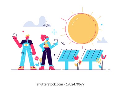 vector illustration. alternative renewable energy. solar energy, technological solar panels. schedule design environmental resource extraction. Flat style modern design vector illustration.