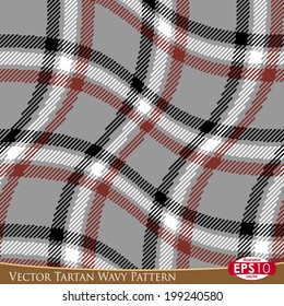 Vector illustration of alternative wavy fabric "TARTAN" seamless pattern. With high detail made fabric texture.