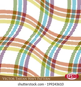 Vector illustration of alternative wavy fabric "TARTAN" seamless pattern. With high detail made fabric texture.
