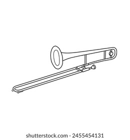 Vector illustration of alto trombone hand-drawn sketch, blow musical instrument. Vector outline line art. Isolated on a white background.