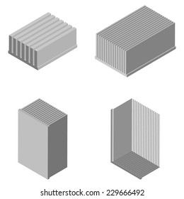 vector illustration of aluminum heat sink isometric view isolated on white
