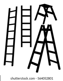 Vector illustration aluminum step folding ladder and standing platform stool   hand bar wooden step ladders