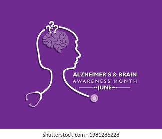 Vector Illustration of Alzheimer's and Brain Awareness Month in June. It is an irreversible, progressive brain disorder that slowly destroys memory and thinking skills. 