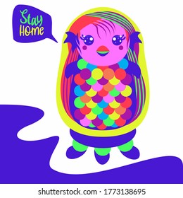 Vector illustration of Amabie the Japanese Yokai healing sea spirit believed to ward off contagious diseases depicted on a daruma doll for good luck and health