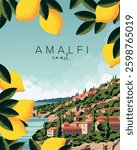 Vector illustration. Amalfi, Italy. Travel poster, banner, postcard, cover. Modern design. Travel, cities, nature.