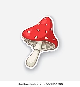 Vector illustration. Amanita mushroom. Poisonous toadstool fly agaric. Cartoon sticker in comic style with contour. Decoration for greeting cards, posters, patches, prints for clothes, emblems