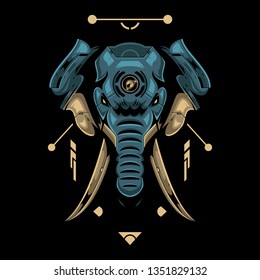 Vector Illustration. Amazing Elephant Head in Black Background