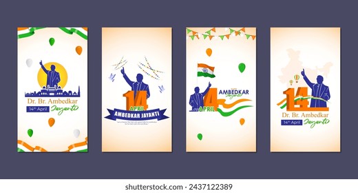 Vector illustration of Ambedkar Jayanti social media feed set template