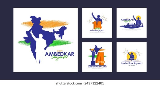 Vector illustration of Ambedkar Jayanti social media feed set template