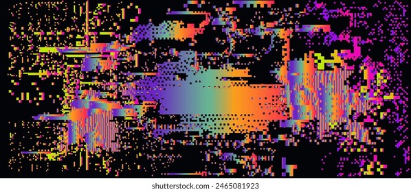 A vector illustration of ambient glitches with holographic stripes in vivid colors.