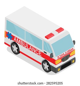 Vector illustration of ambulance car. Isometric view of transport.