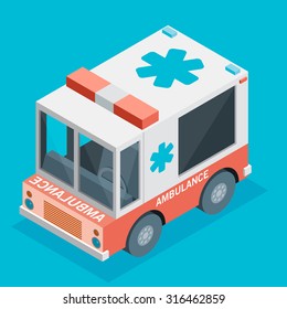 Vector illustration of ambulance car. Isometric view of transport.