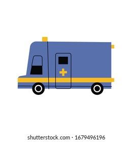 Vector illustration ambulance car on Isolated background. Ambulance auto paramedic emergency. Ambulance vehicle medical evacuation. Cartoon ambulance silhouette in flat style