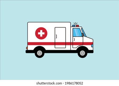 Vector illustration ambulance car on blue background. Emergency paramedic auto ambulance. Medical evacuation of ambulance vehicles. Cartoon. vector illustration of an ambulance in flat style