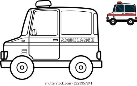 Vector illustration of ambulance, good for coloring book for kids.