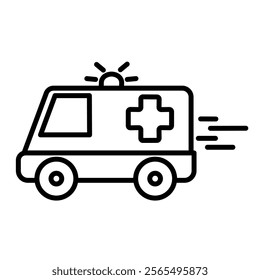 Vector illustration of ambulance in line art style isolated on white background.	