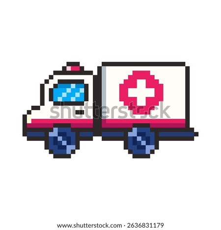 Vector Illustration of Ambulance with Pixel Art Design, perfect for game assets themed designs