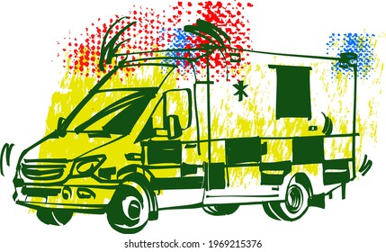 the vector illustration of the ambulance track on the road
