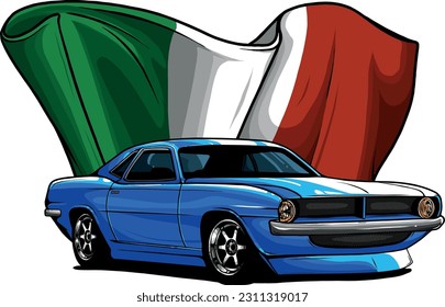 vector illustration of amercican muscle car with italian flag