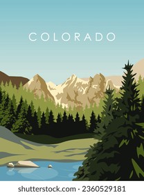 Vector illustration. America, Colorado, Aspen. Design for travel poster, banner, travel postcard.