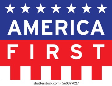 Vector Illustration Of America First And Flag