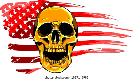 Vektorgrafik Amerika-Flagge auf einem Schädel gemalt