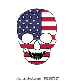 Vector illustration america flag painted on a skull.