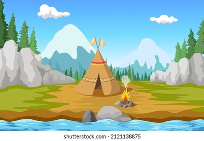 Vector Illustration of America Indians Forest House