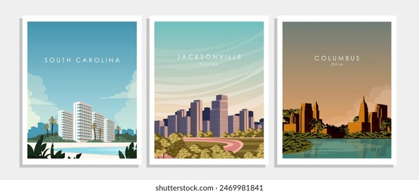 Vector illustration. America, USA, poster design. Modern design. Wall poster, banner, postcard, cover. Travel, tourism.