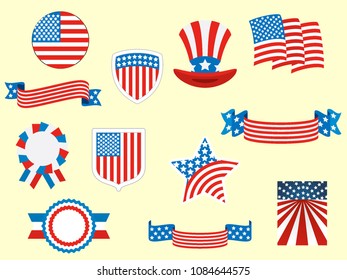 Vector Illustration of American 4th of July Symbols Set